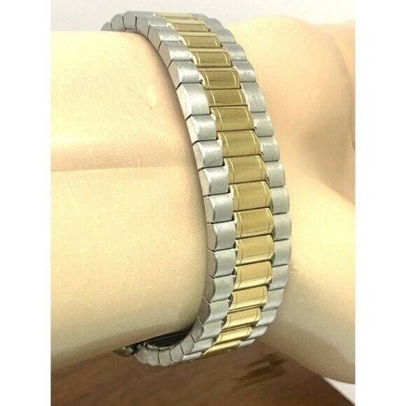 Timex Men's Watch T2M935 Quartz 36mm White Dial Indiglo Two Tone Stretched Band - Picture 12 of 14